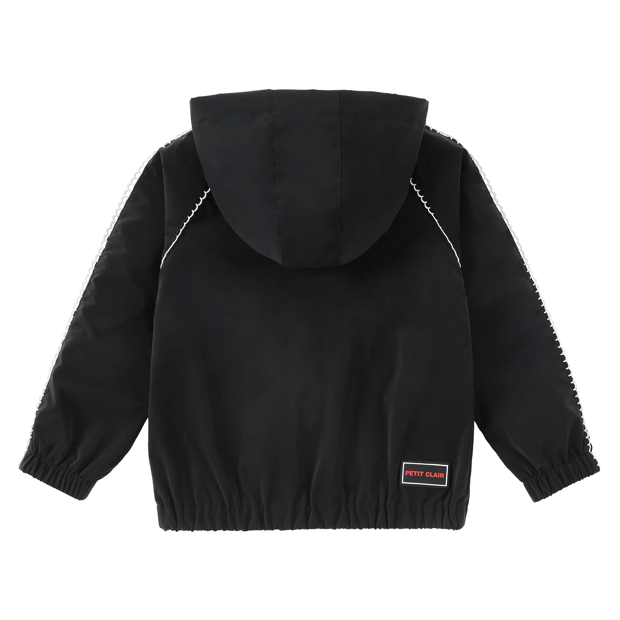 Girls Black Raincoat with White Trim - Image 3