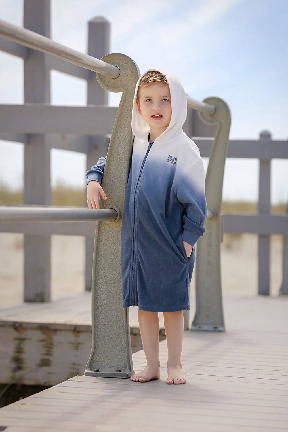 Blue Hooded Terry Dress - Image 2