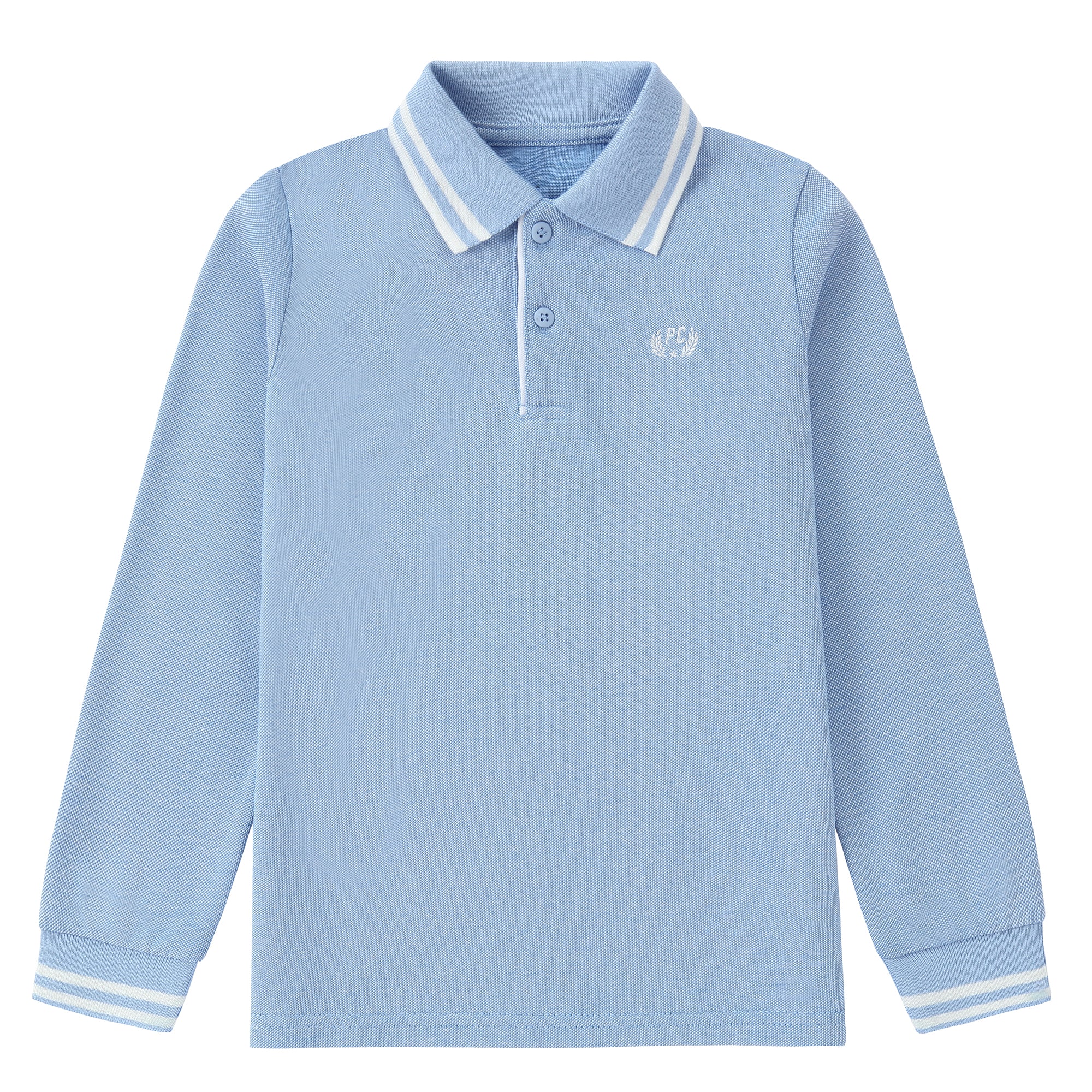 Boys Pastel Blue Polo with White Trim - Image 4
