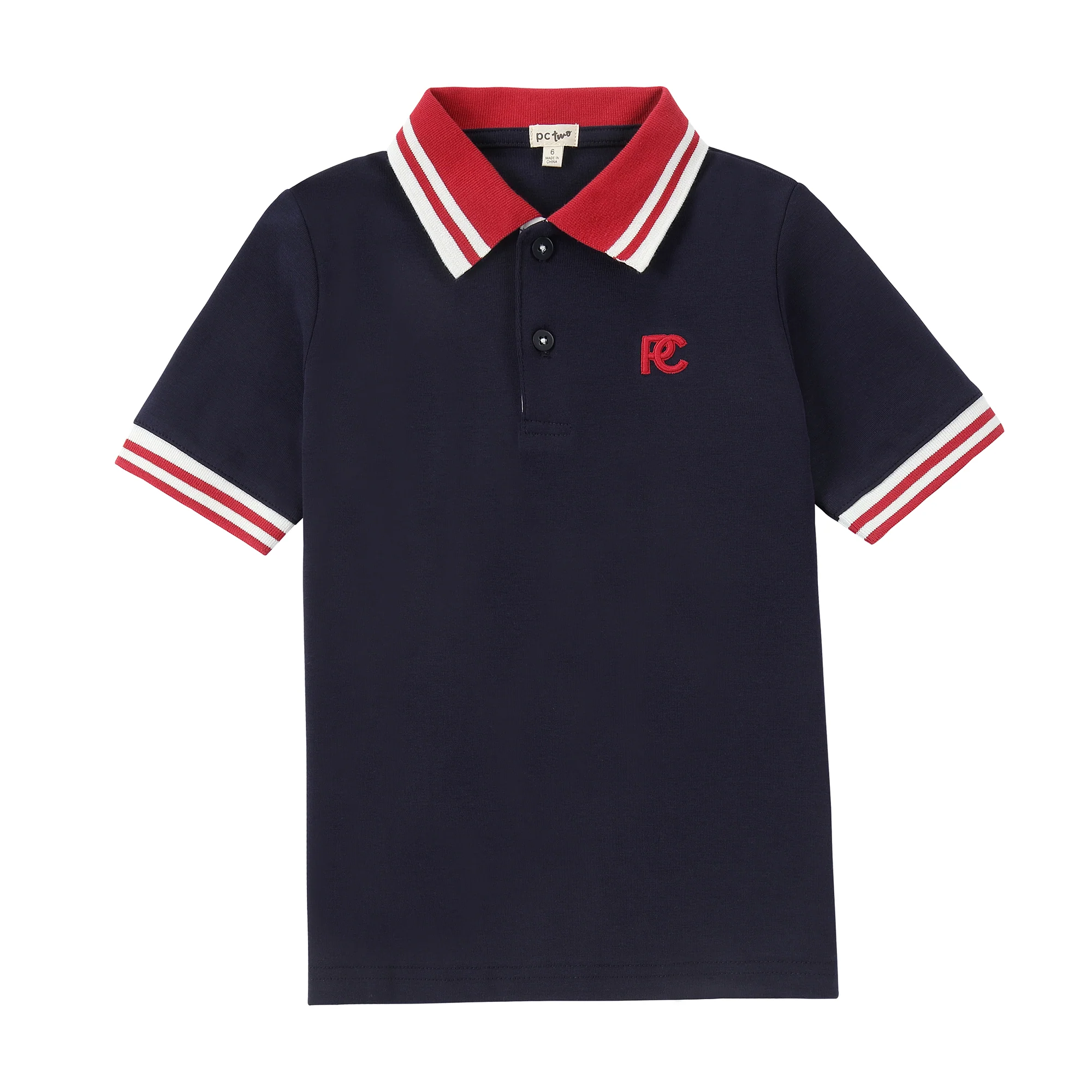 Boys Dark Navy with Red & White Trim Polo - Image 2