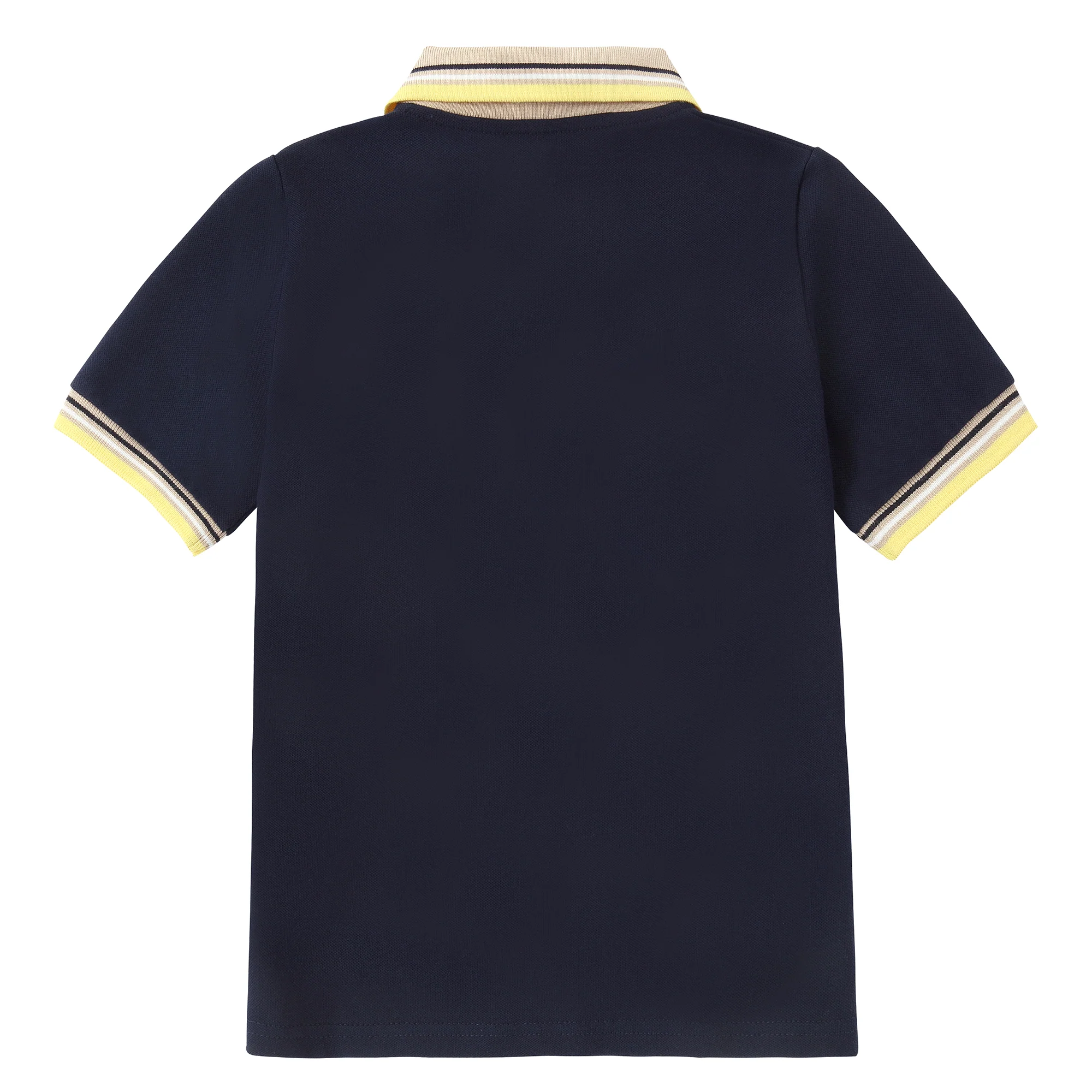 Boys Dark Navy Polo with Yellow Trim - Image 3