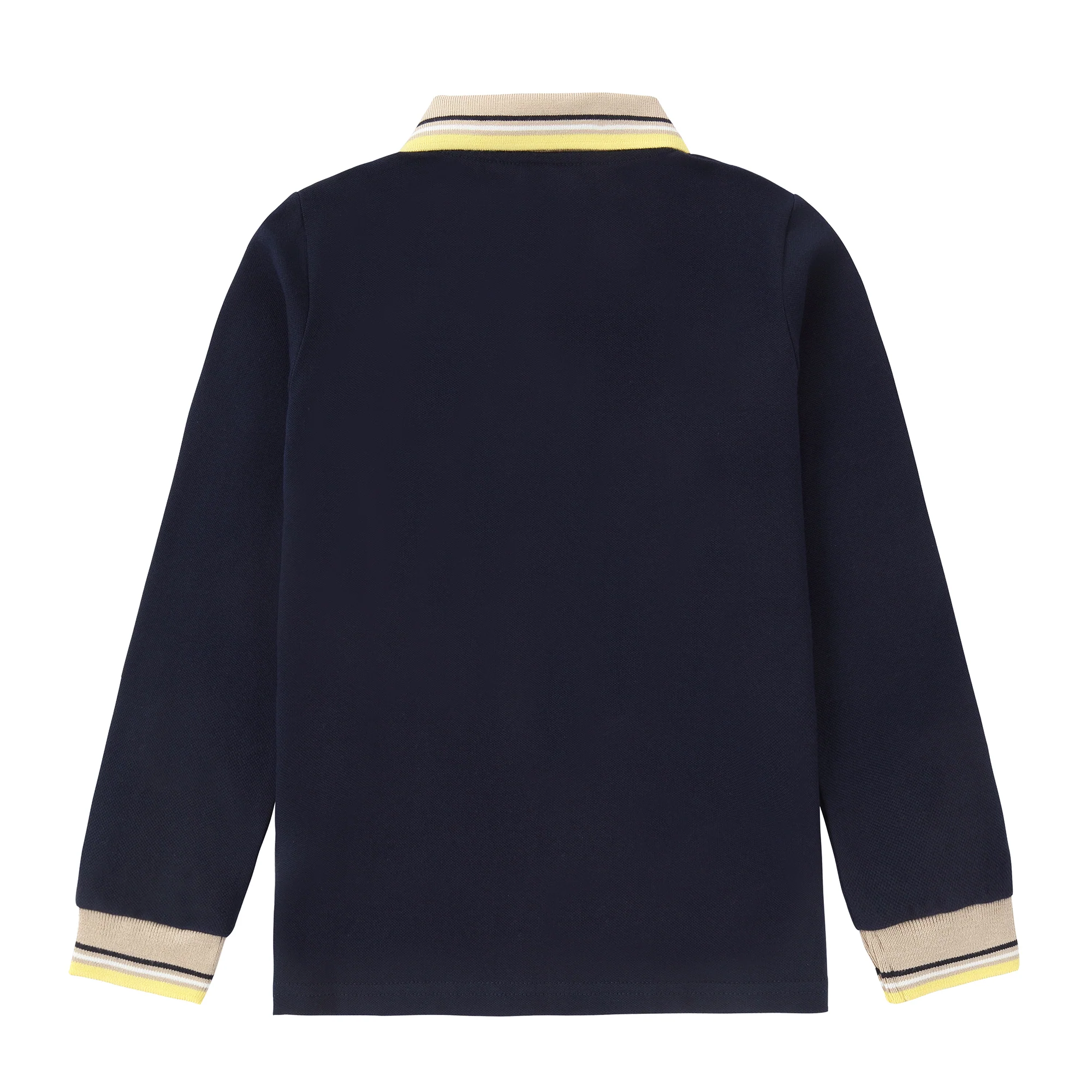 Boys Dark Navy Polo with Yellow Trim - Image 5