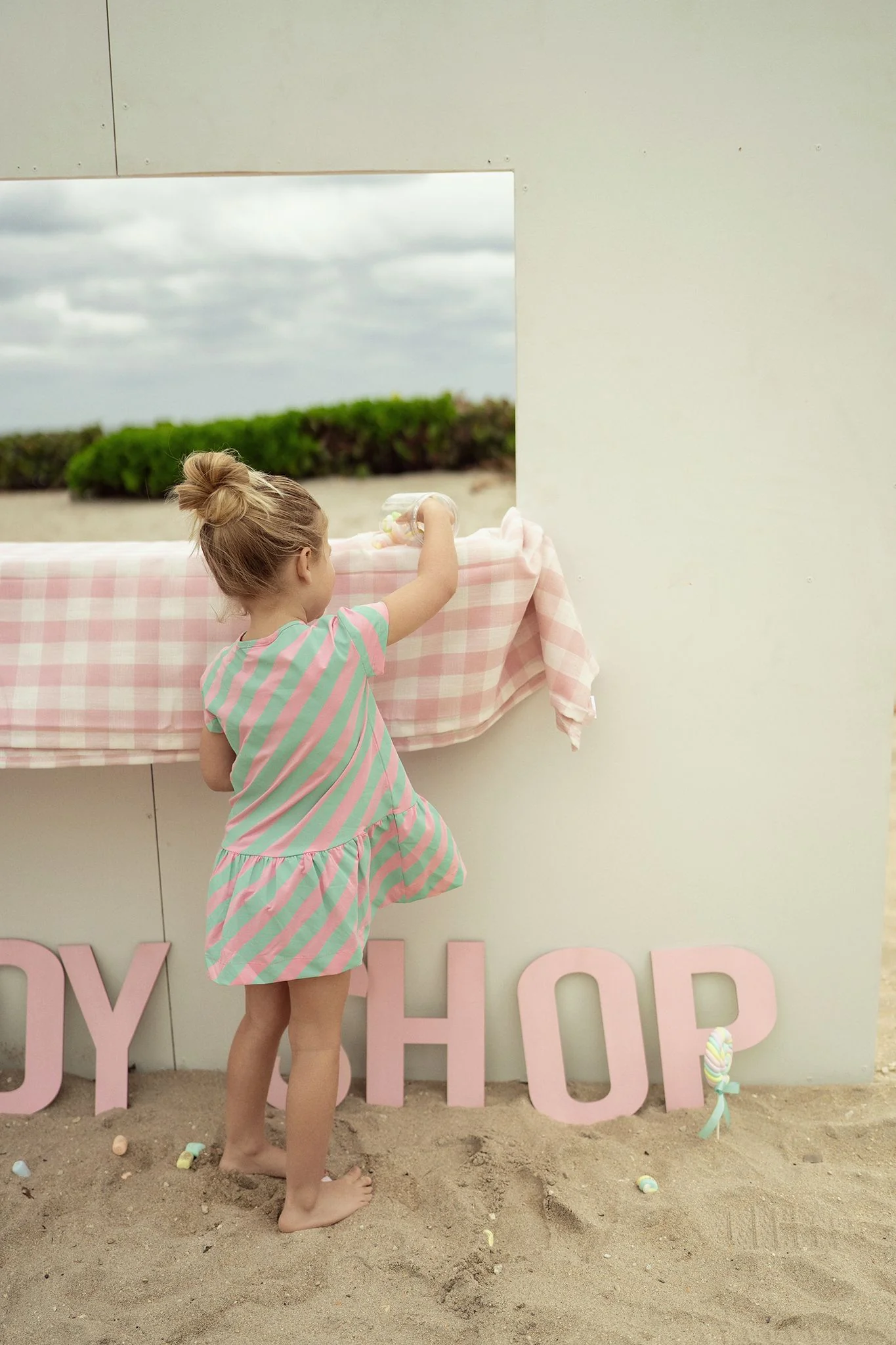Girls Pastel Play Pink & Mint Green Dress - Image 7