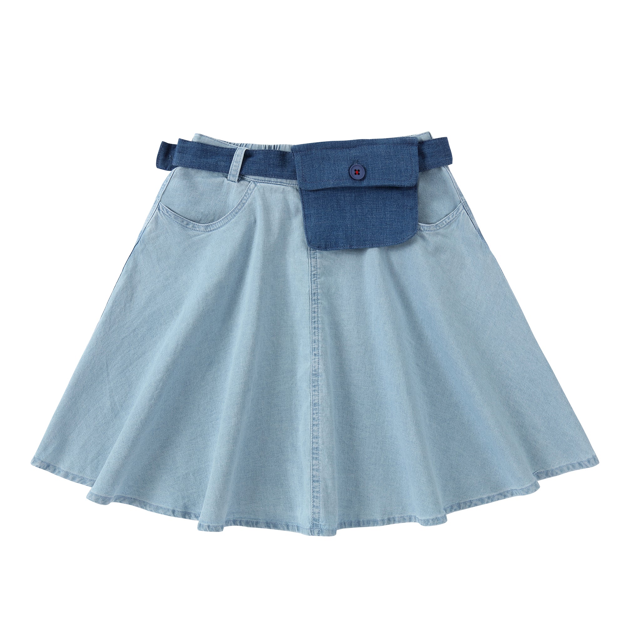 Girls Light Blue A-Line Skirt With Pocketbook Belt - Image 2